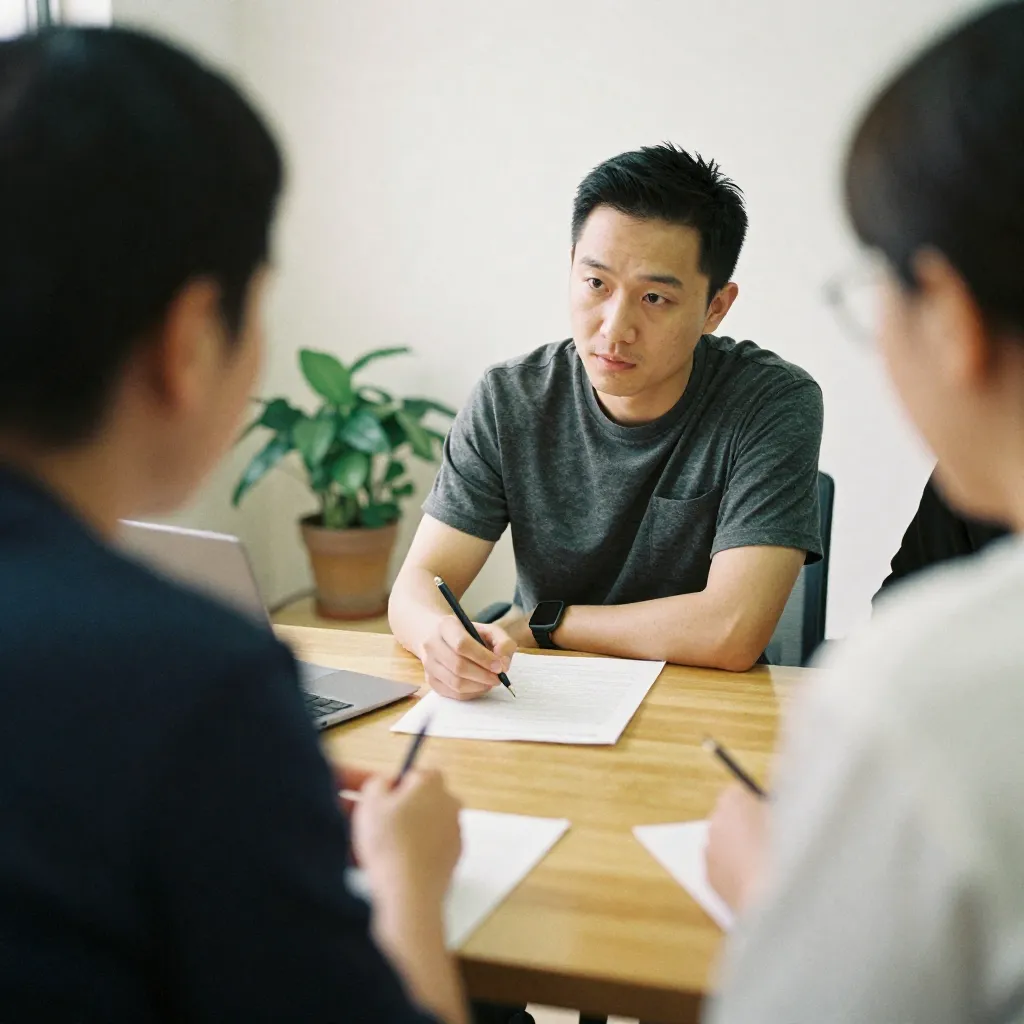 Bright workspace with seating arranged for a calm discussion